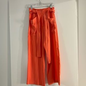 Tularosa coral linen crop pant, wide legged